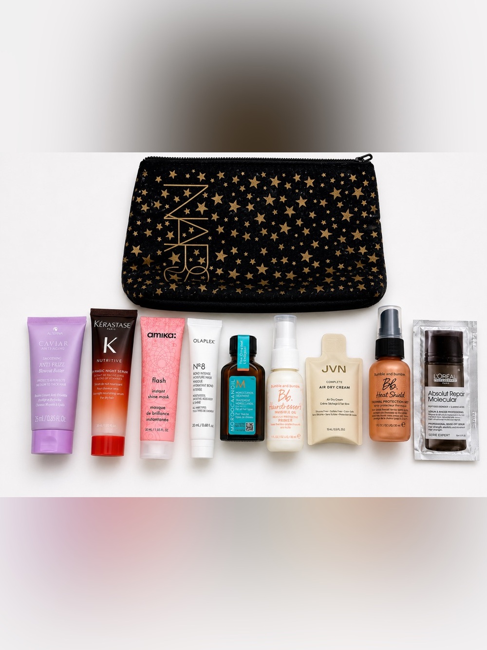 Haircare Travel Bundle – 9 Deluxe Samples + NARS Cosmetic Bag